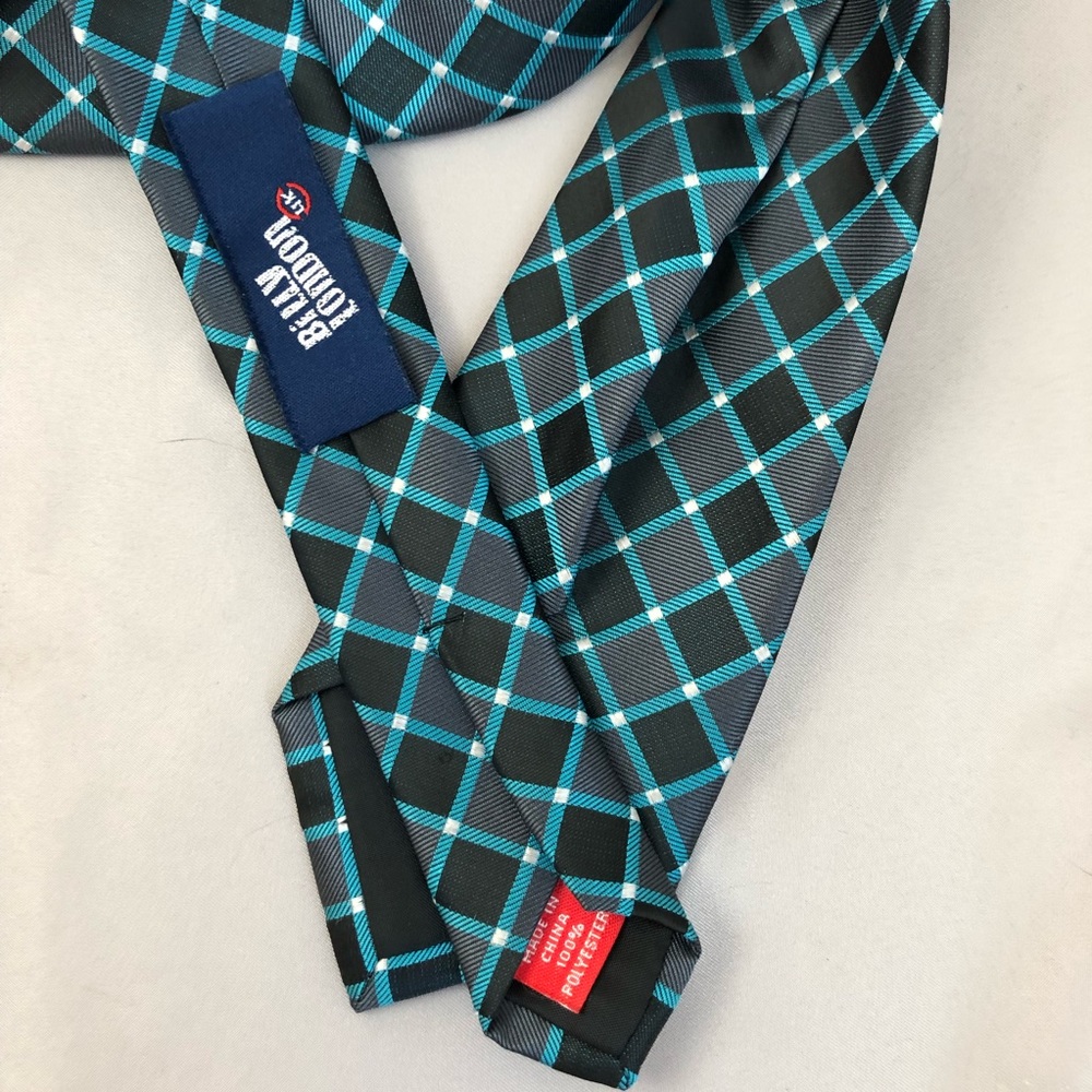 Bugle Boy Blue Grey Diamond Pattern Men’s Necktie - Picture 4 of 7